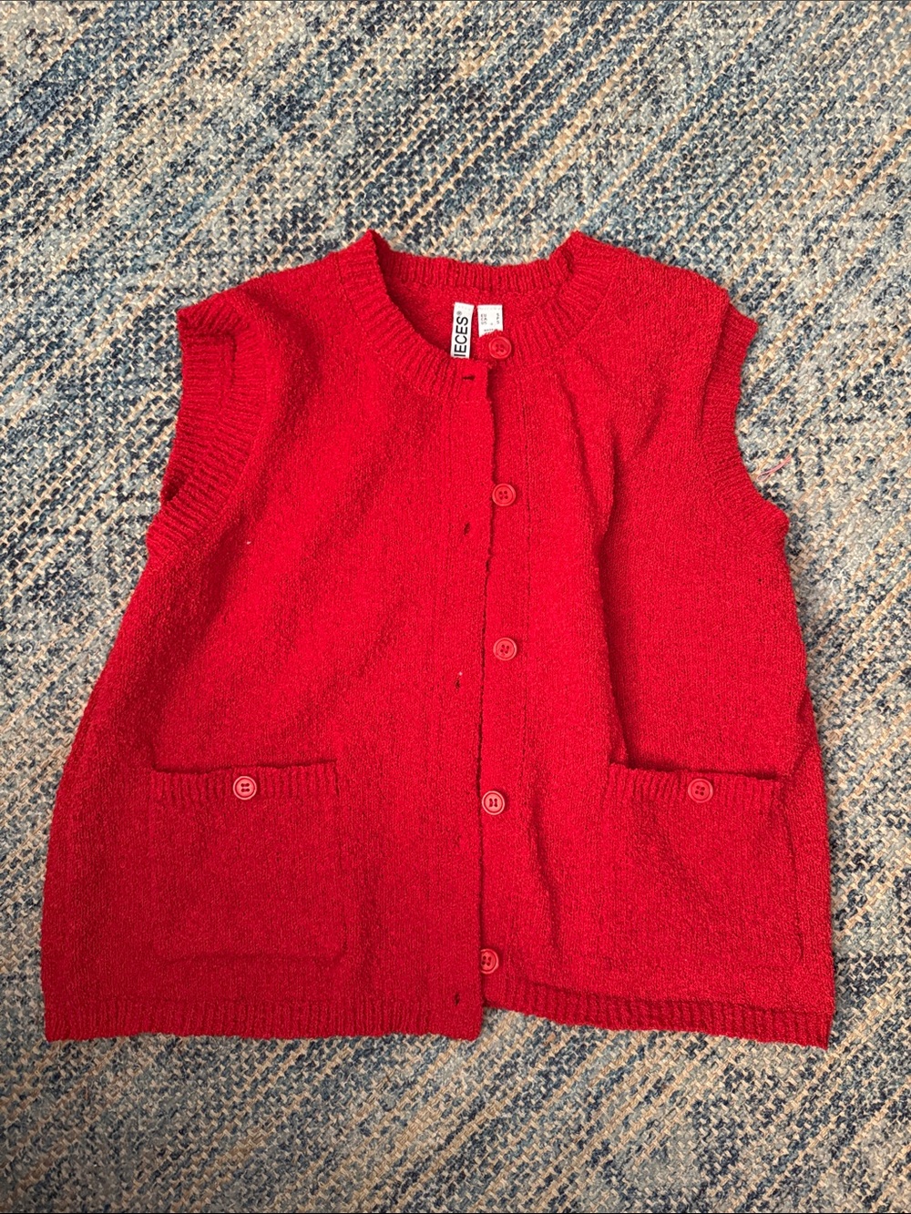 Red Sleeveless Button Vest by Pieces